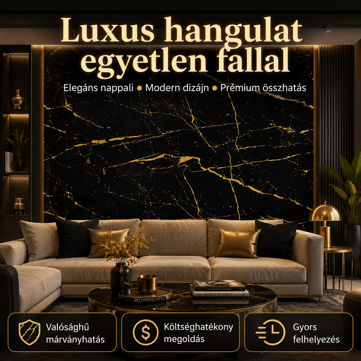 Arany Márványhatású Öntapadós Falmatrica – 3 × 1,2 m - | Cyber Bazaar