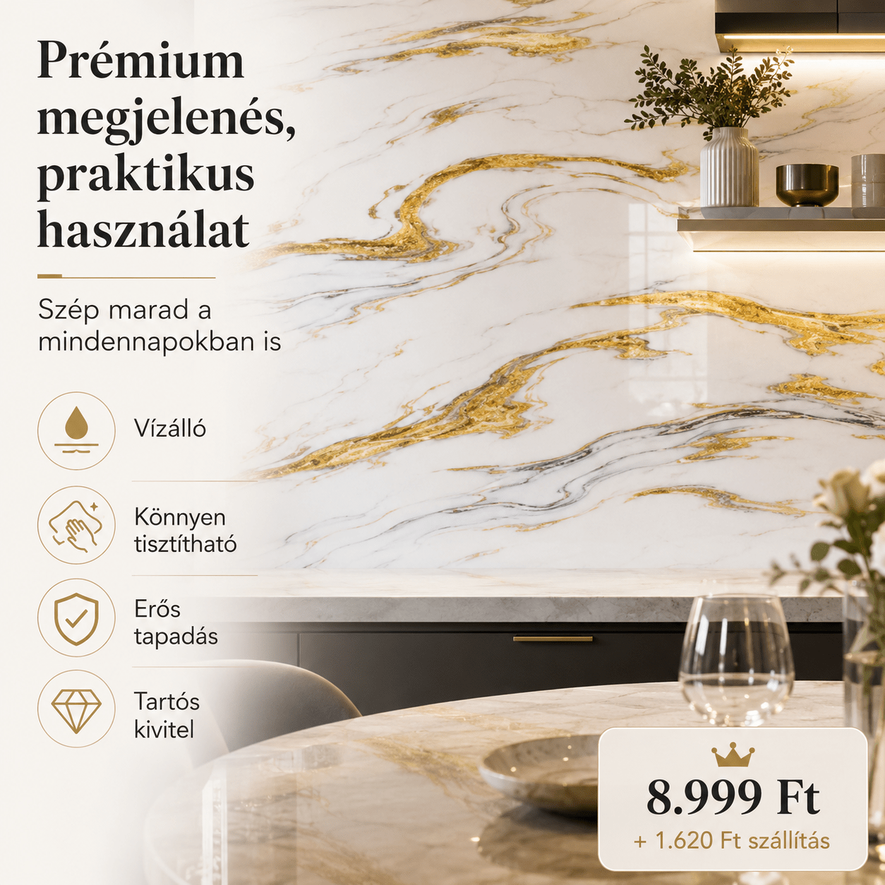Arany Márványhatású Öntapadós Falmatrica 3 × 1,2 m - | Cyber Bazaar