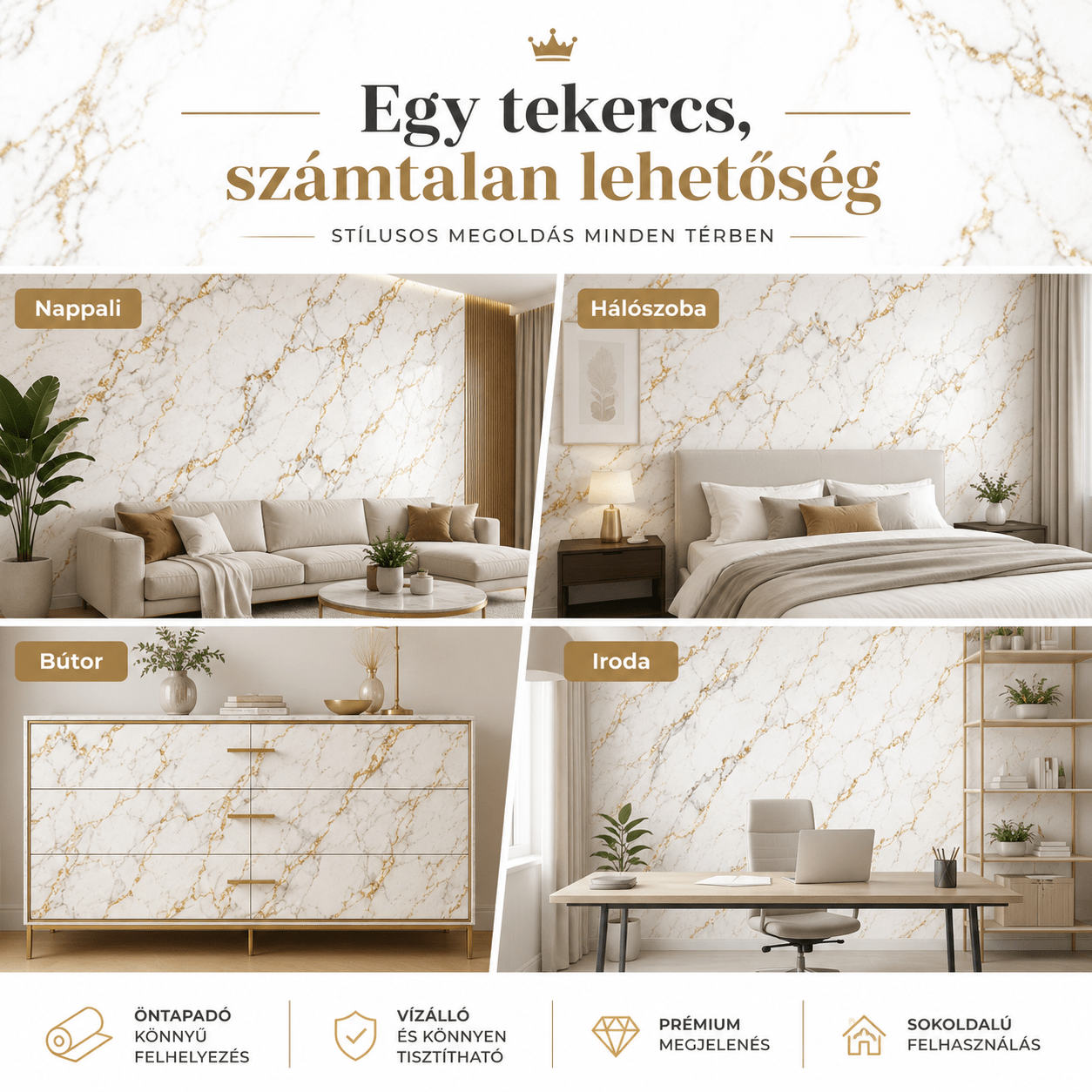 Arany Márványhatású Öntapadós Falmatrica 3 m × 1,2 m - | Cyber Bazaar