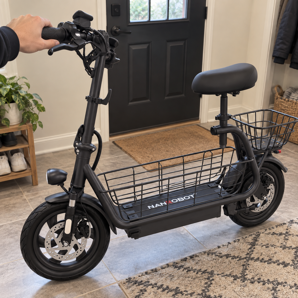NANROBOT M5 Max üléses elektromos roller két kosárral – életszerű bemutató 2