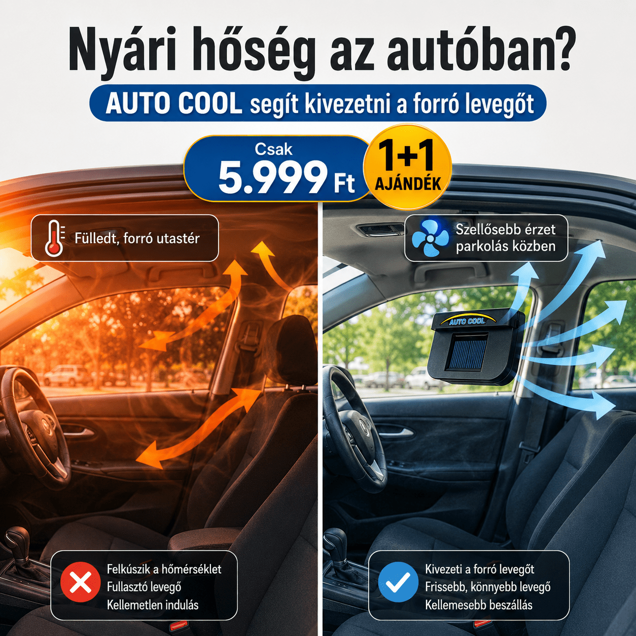 Napelemes Autós Szellőztető Ventilátor - | Cyber Bazaar