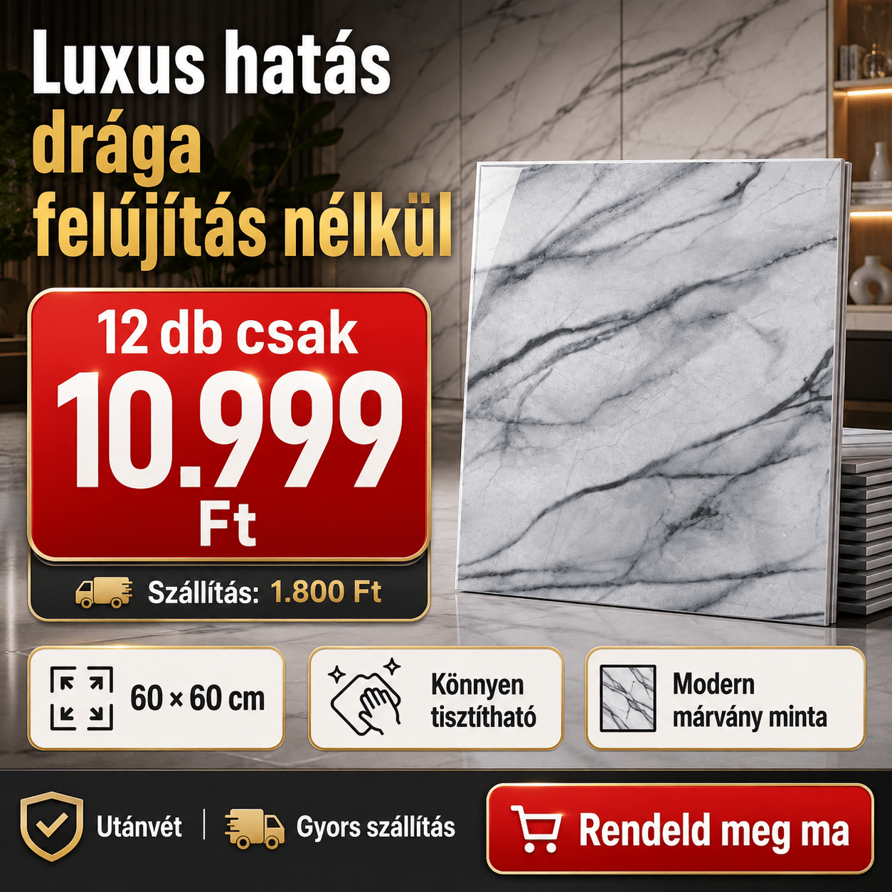 PVC Márvány Mintás Falpanel – 12 Darabos Csomag - | Cyber Bazaar