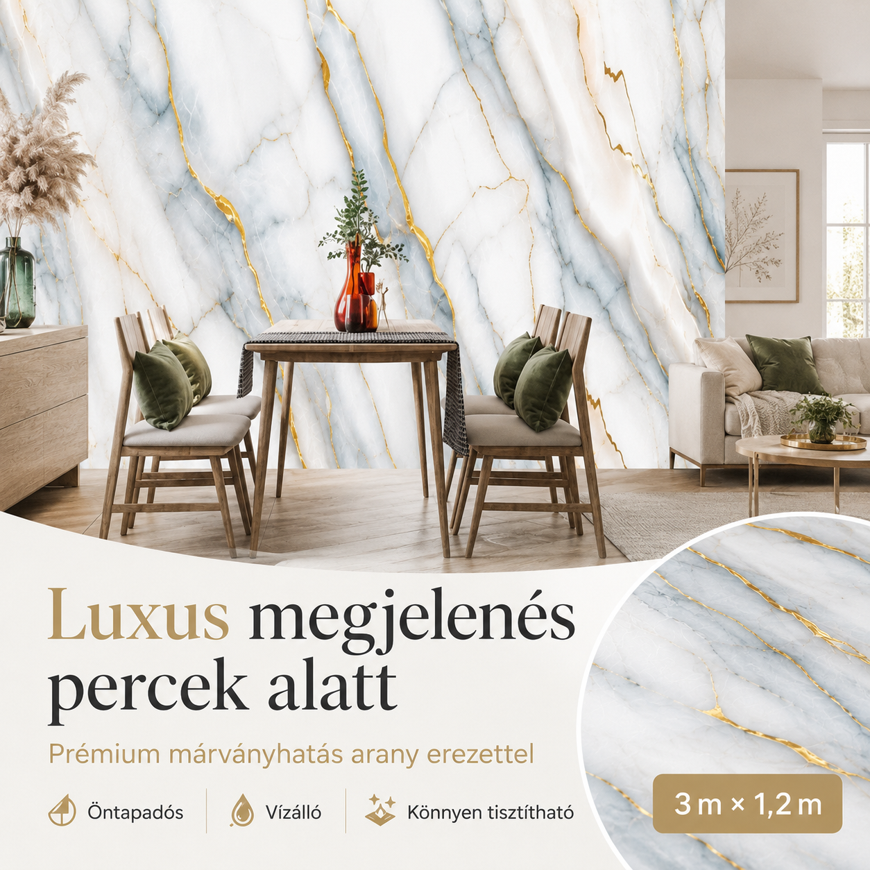 Márványhatású Öntapadós Falmatrica 3 m × 1,2 m