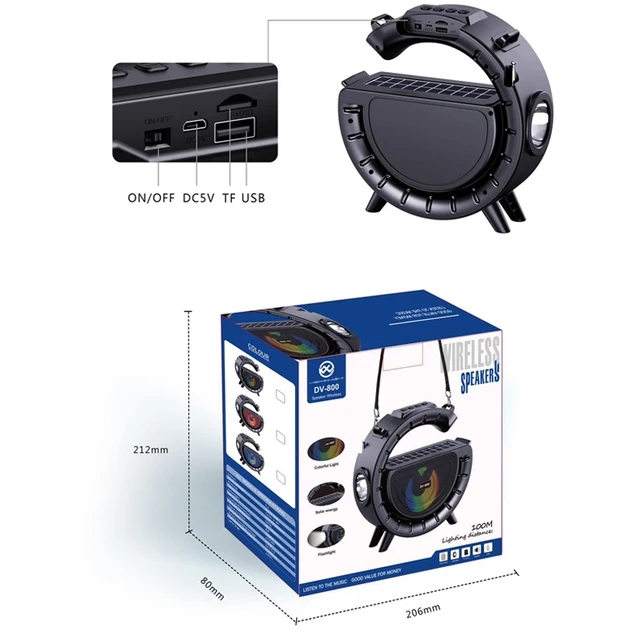 DV-800 Hordozható Napelemes Bluetooth Hangszóró