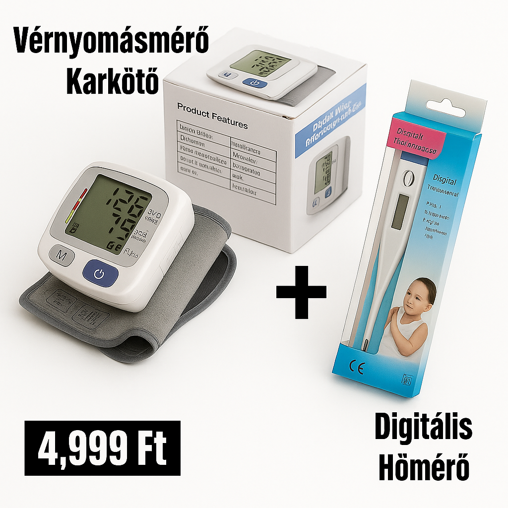 Digitális Hőmérő és Vérnyomásmérő Karkötő Szett