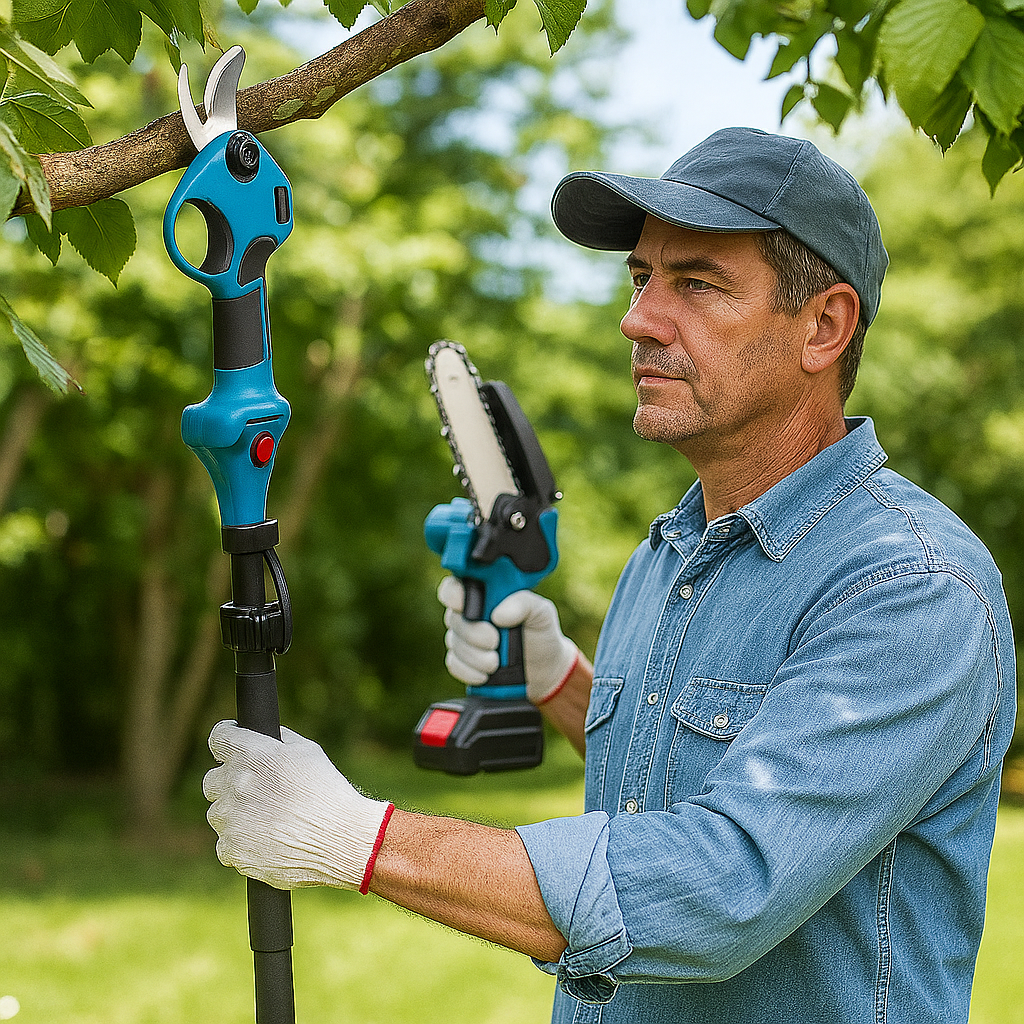 Akku Láncfűrész és Ágvágó Olló Szett