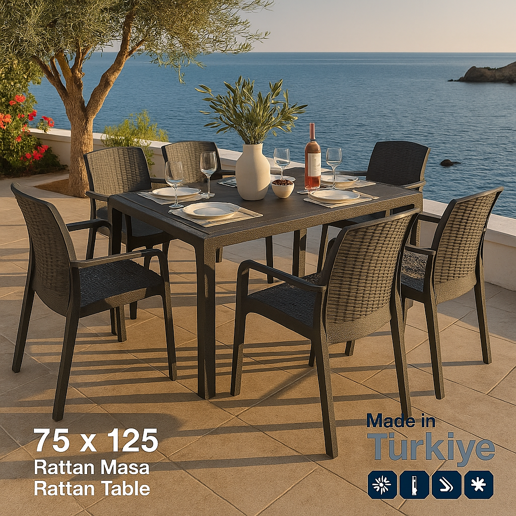 Prémium Rattan Étkezőgarnitúra – 75x125 cm