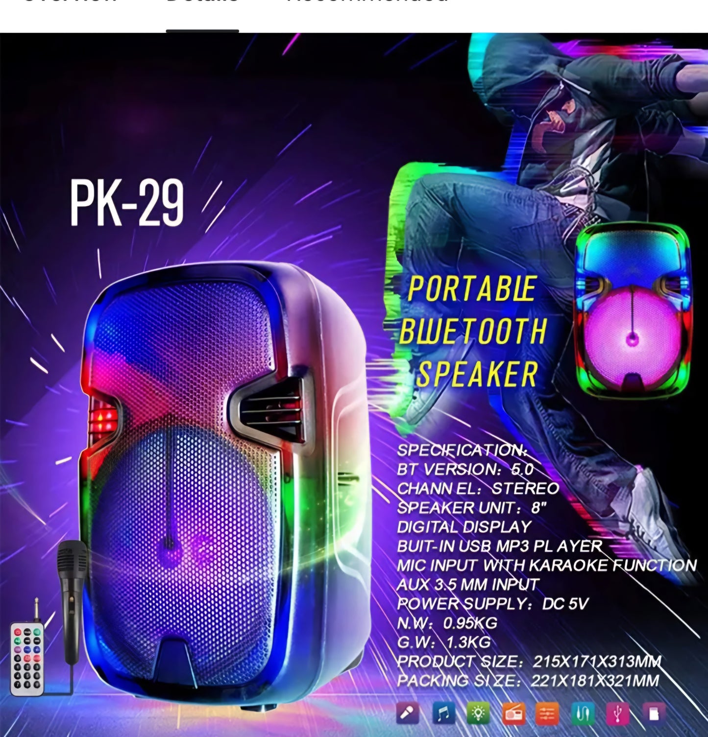 PK-29 Hordozható Bluetooth Hangszóró