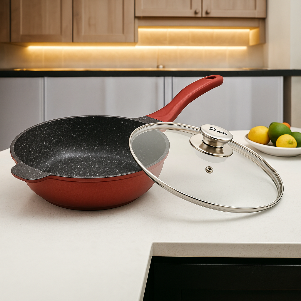 TAPADÁSMENTES MÉLY SERPENYŐ ÜVEGFEDŐVEL 24CM