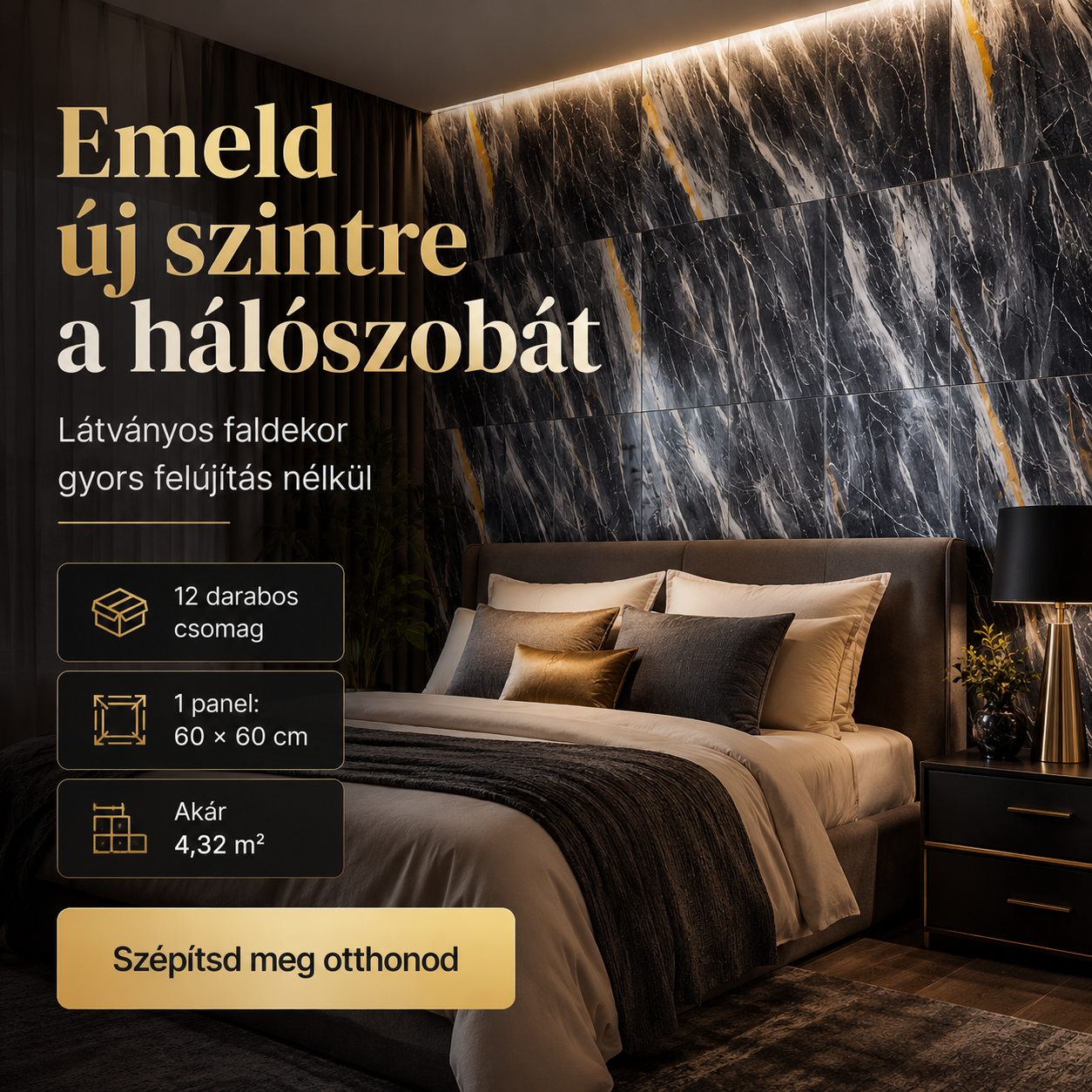 Sötét Márvány Mintás PVC Falpanel – 12.DB
