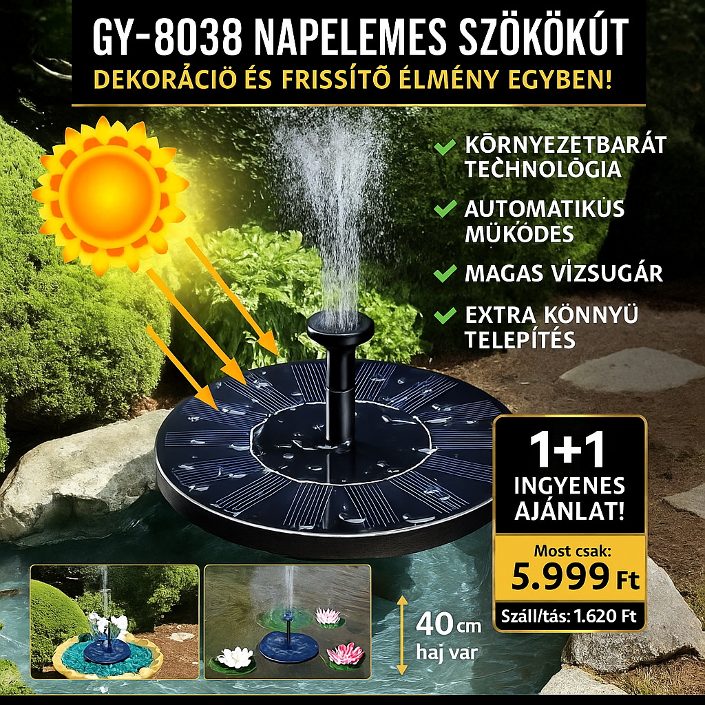 Napelemes Szökőkút 1+1 ingyen