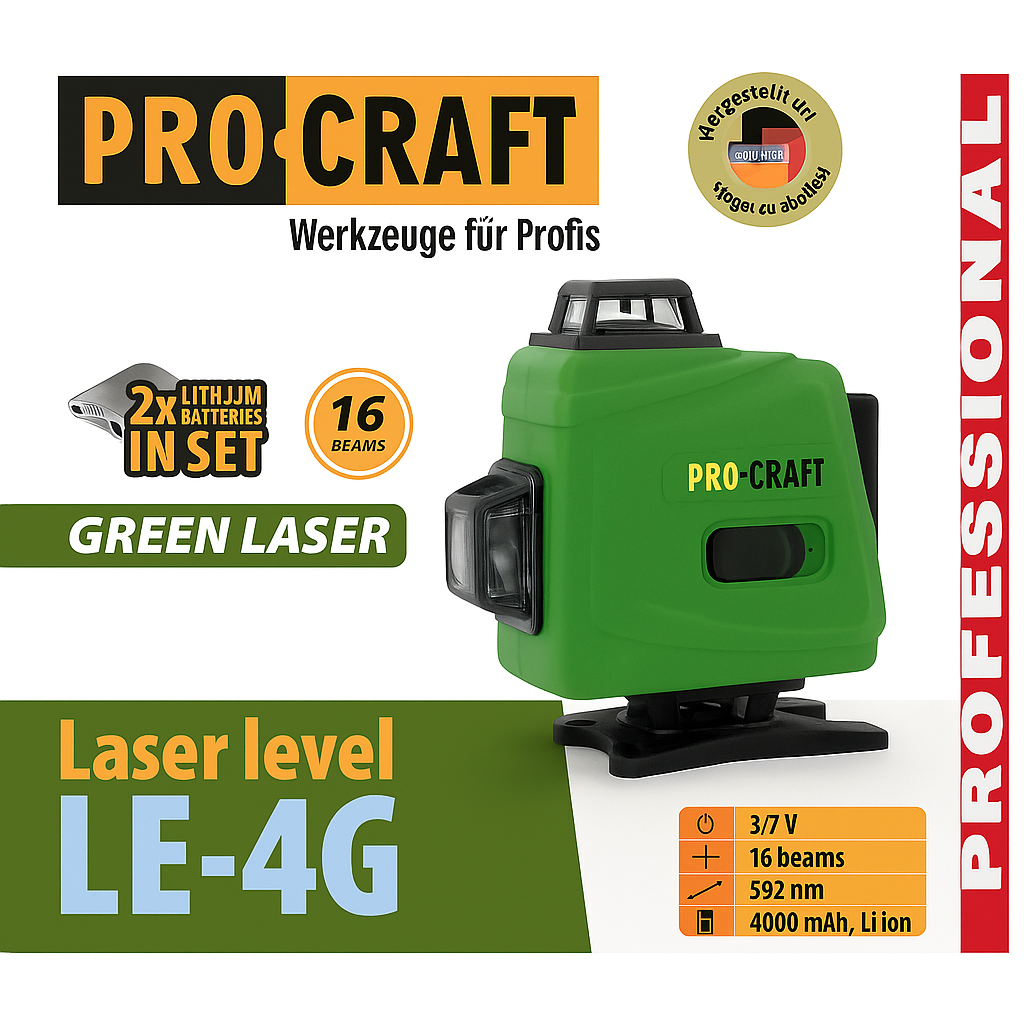 PROCRAFT 16-sugaras Zöld Lézeres Szintező