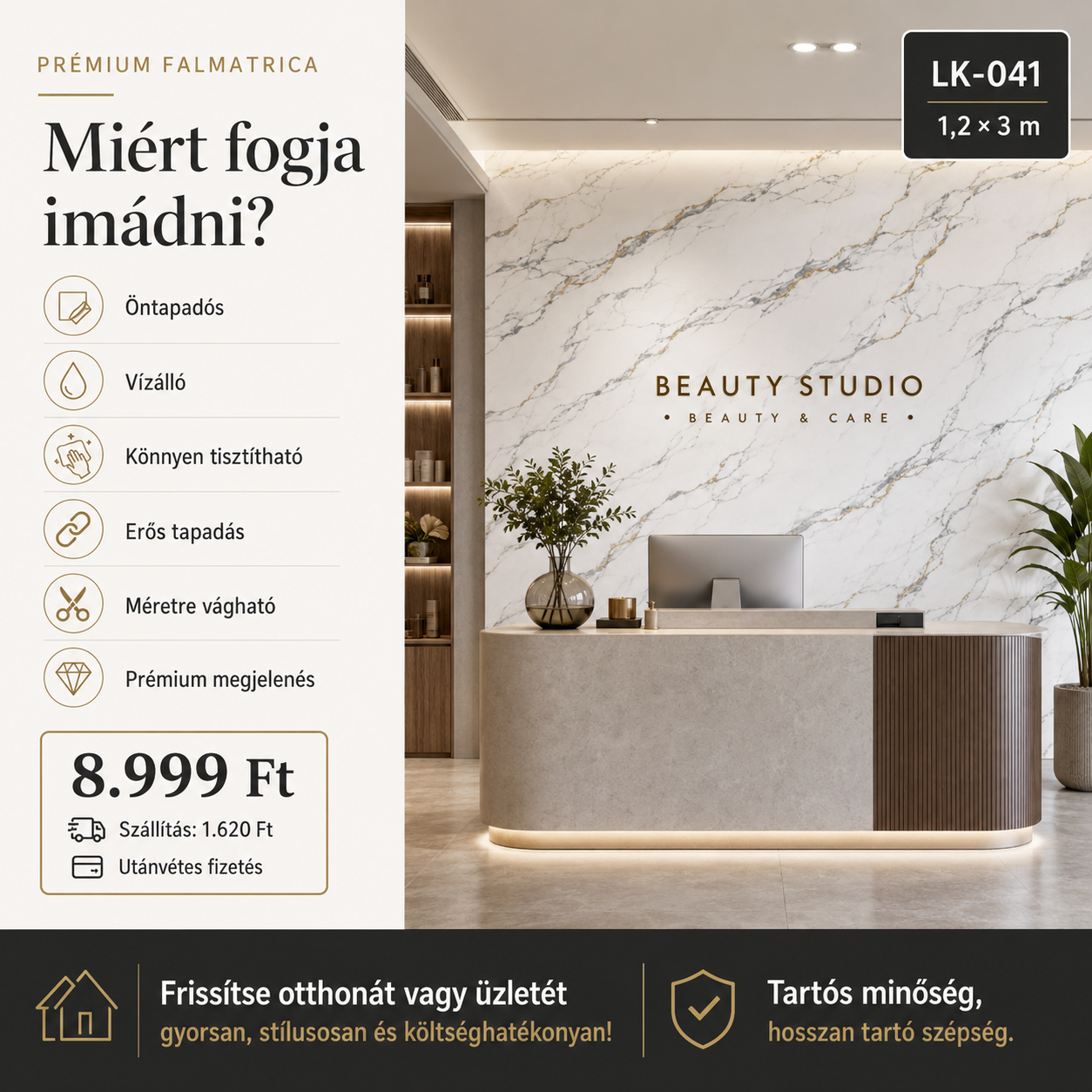 Szürke Márványhatású Öntapadós Falmatrica – 3 × 1,2 m