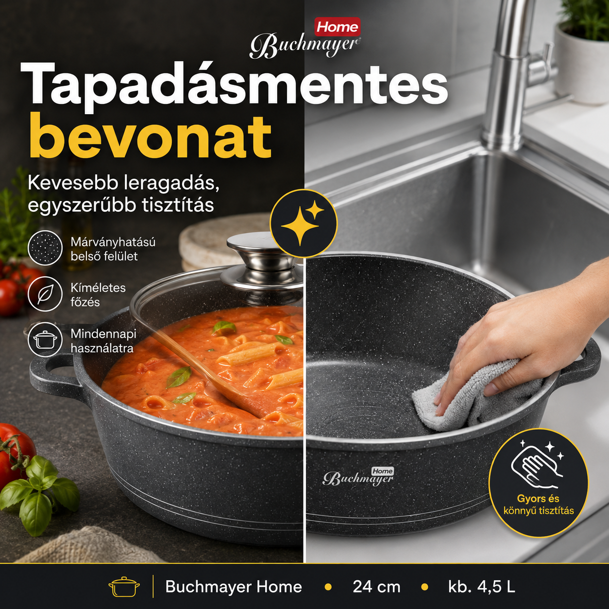Buchmayer 24 cm Prémium Tapadásmentes Lábas