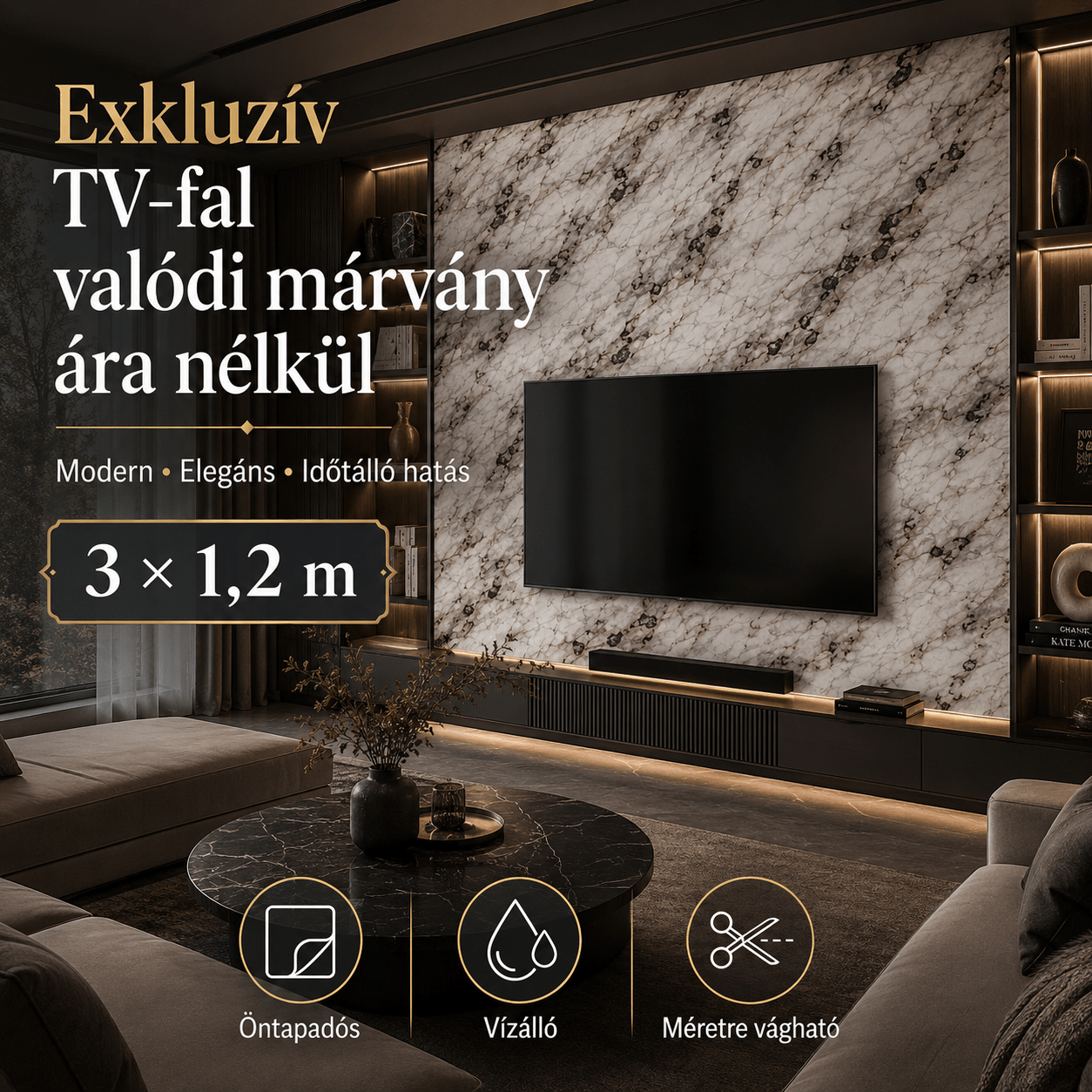 Szürke Márványhatású Öntapadós Falmatrica 3 × 1,2 m - | Cyber Bazaar