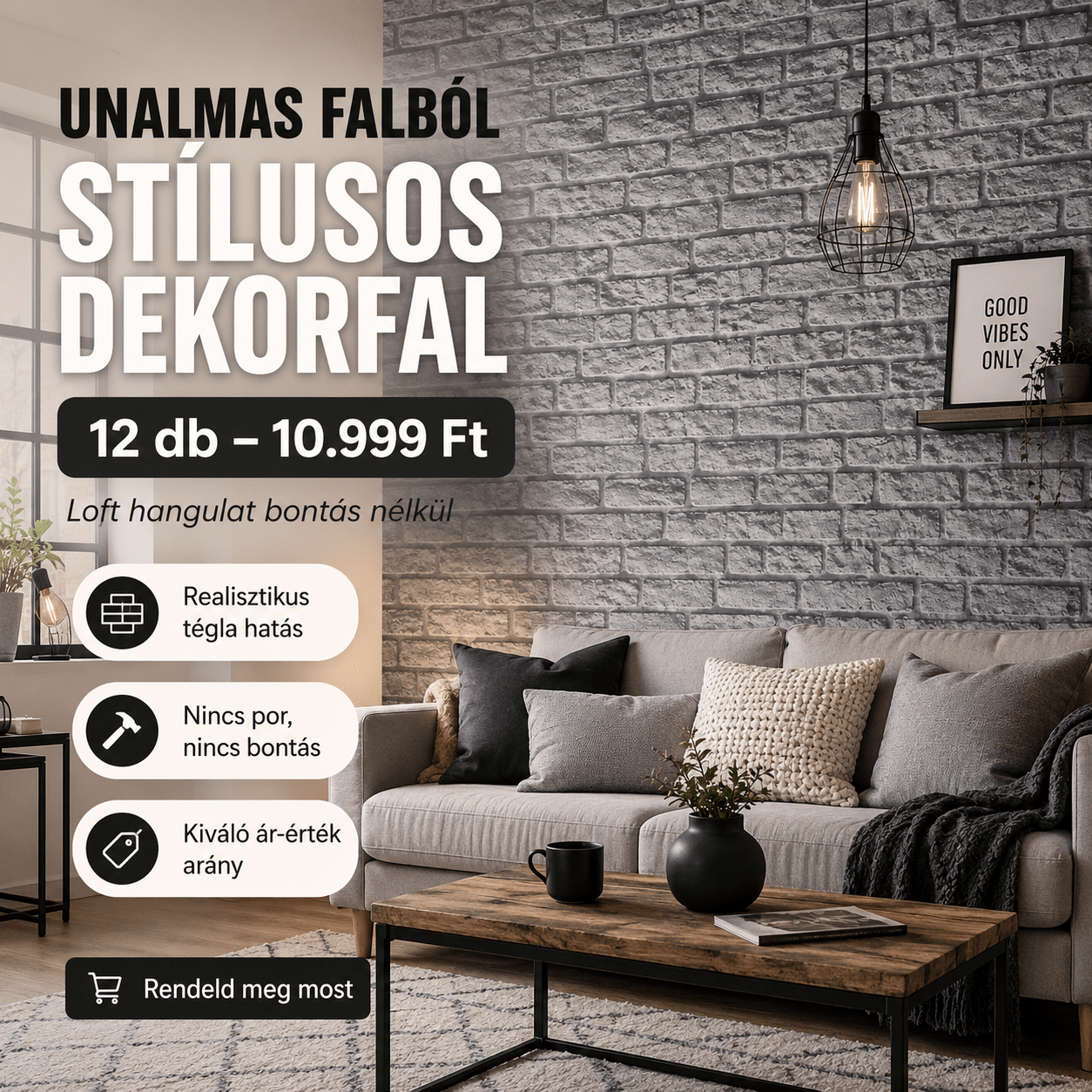 Szürke Tégla Mintás PVC Falpanel – 12.DB - | Cyber Bazaar