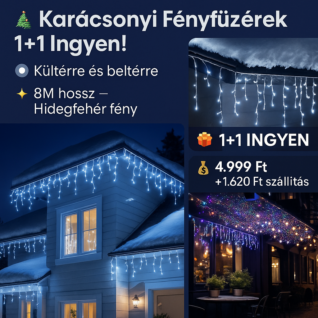 Karácsonyi díszfények hidegfehér színben 1+1 ingyen