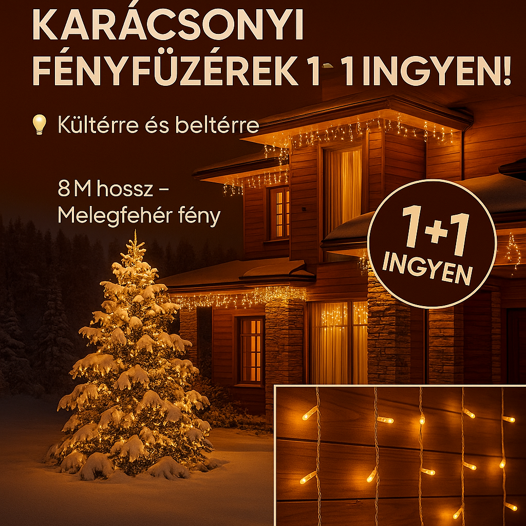 Karácsonyi díszfények hidegfehér színben 1+1 ingyen