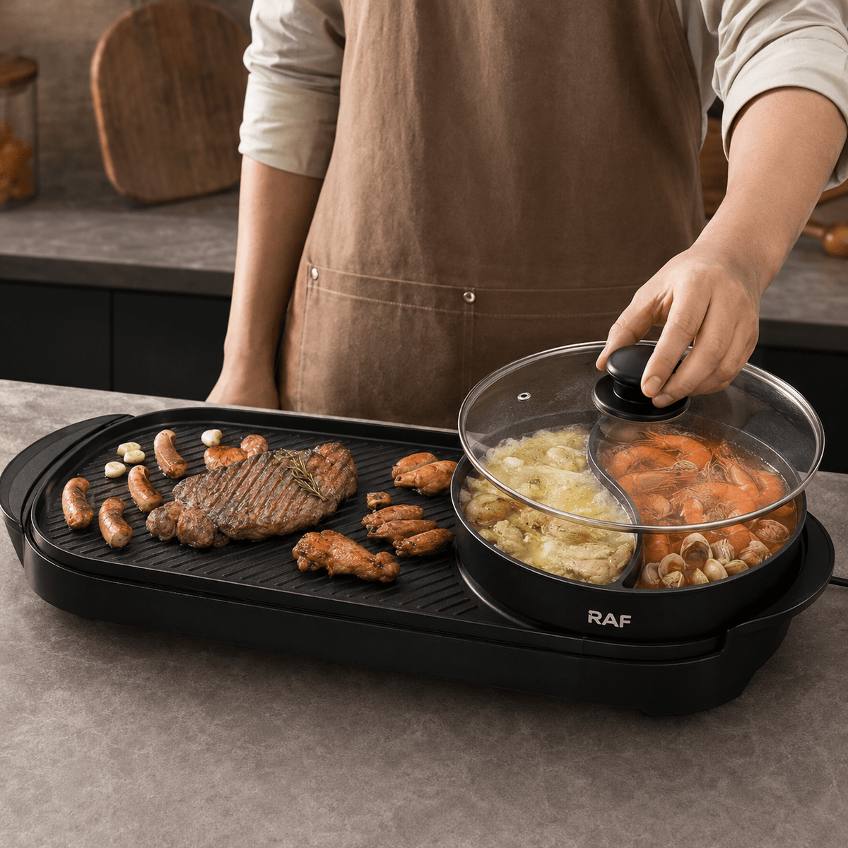 2 az 1-ben elektromos grillsütő és osztott főzőedény - Elektromos grillsütő és főzőedény | Cyber Bazaar