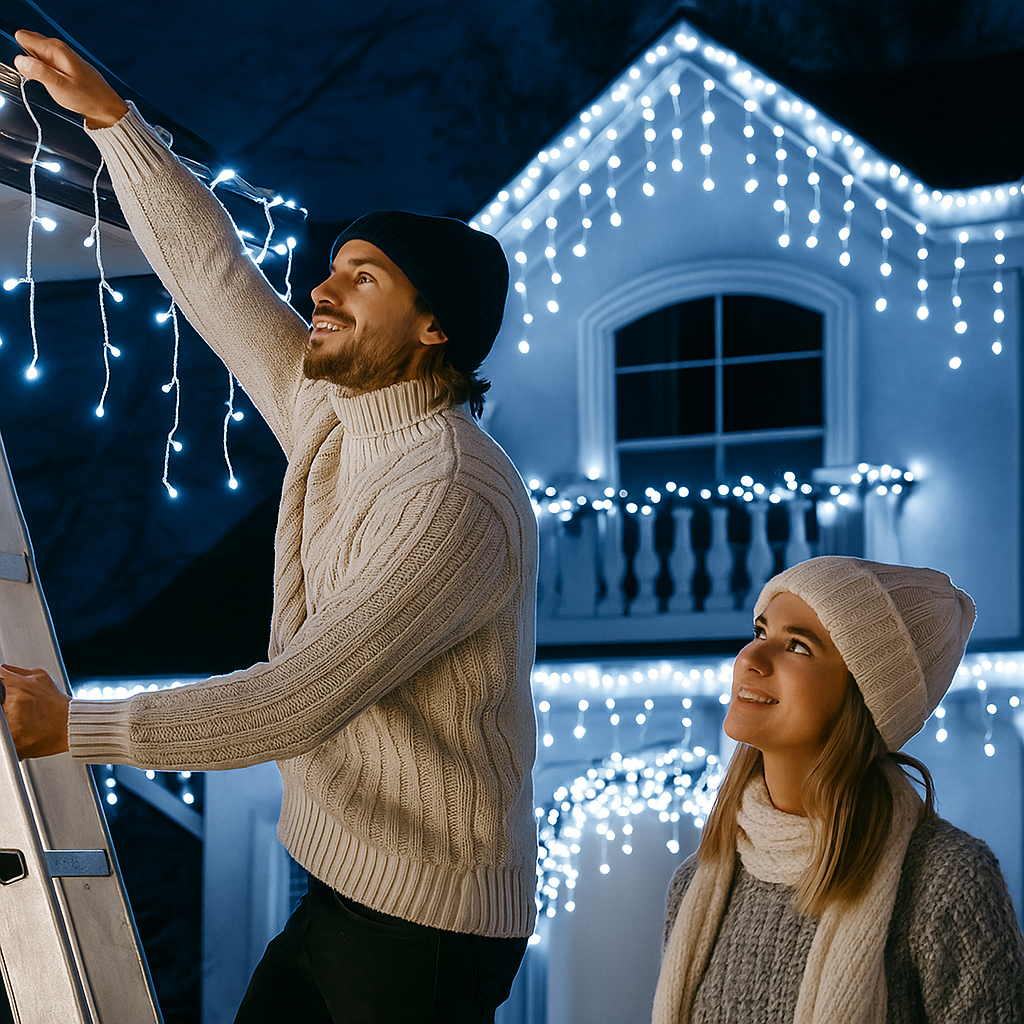 Karácsonyi díszfények hidegfehér színben 1+1 ingyen