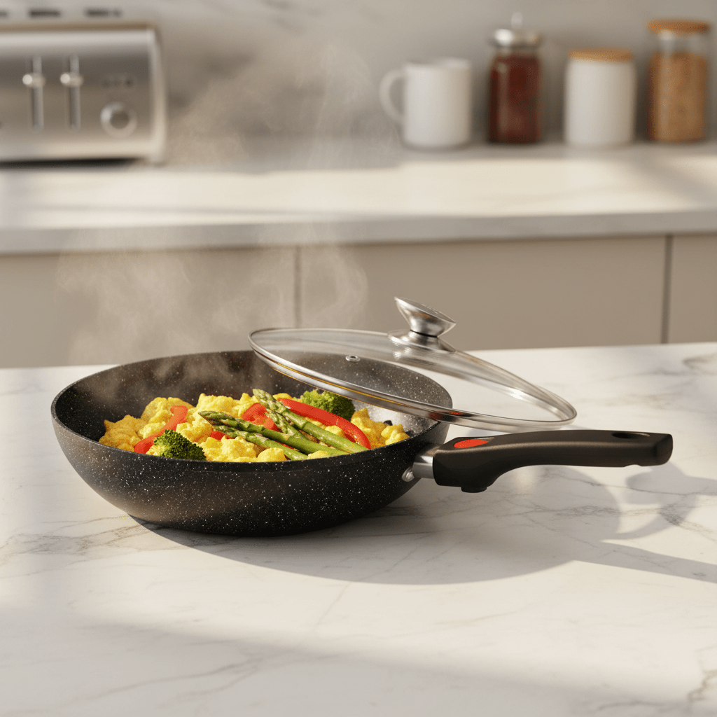 28 cm Wok üvegfedővel + levehető nyél (3,7 L) - | Cyber Bazaar