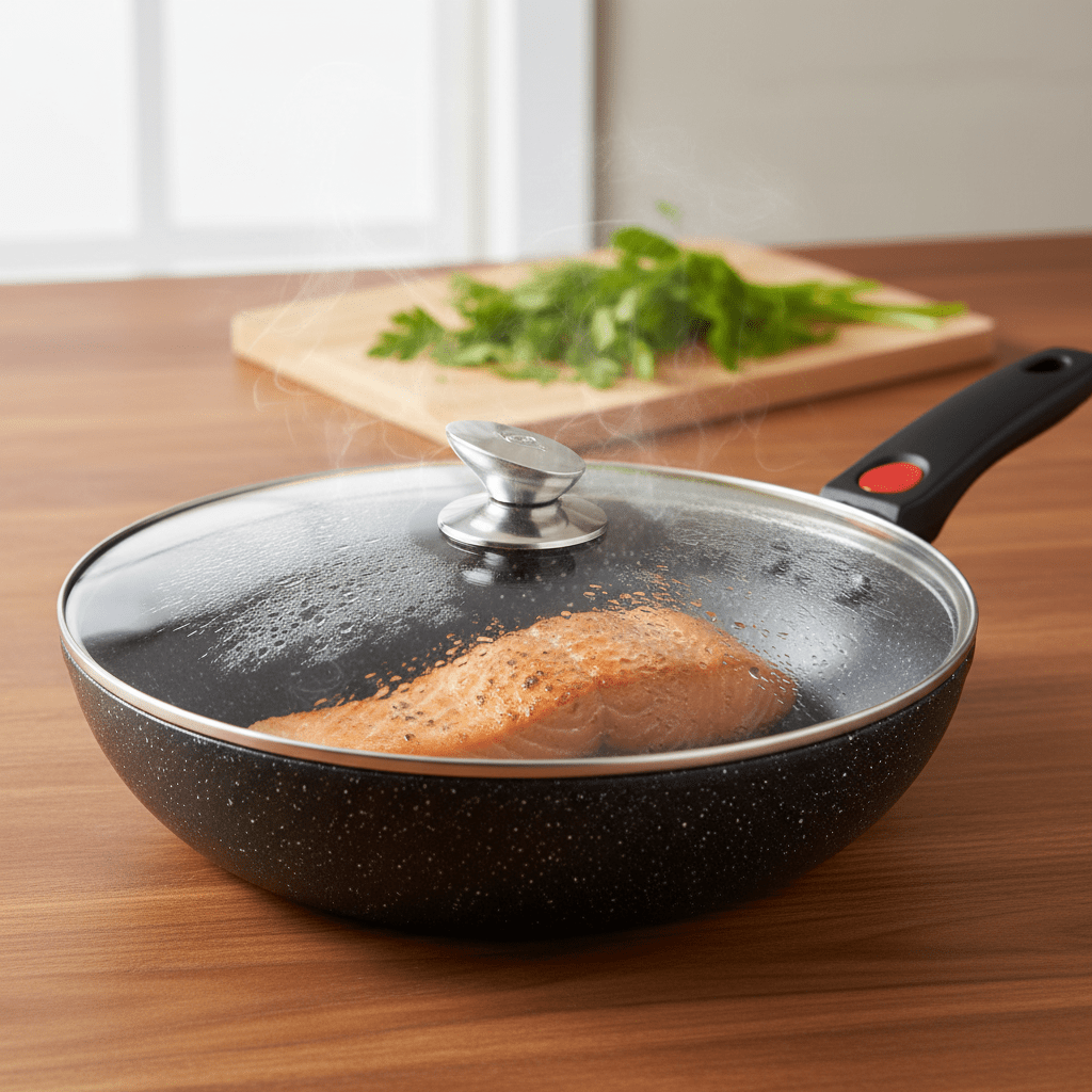 28 cm Wok üvegfedővel + levehető nyél (3,7 L) - | Cyber Bazaar