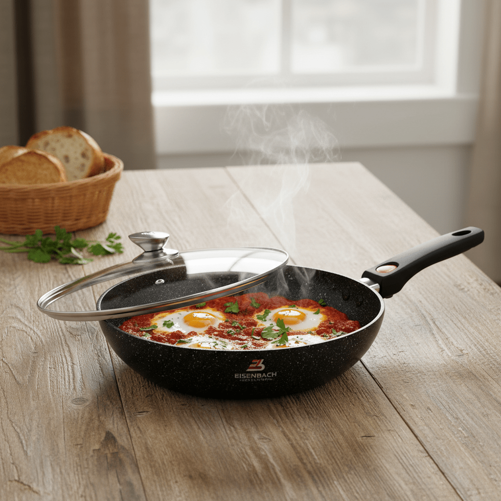 28 cm Wok üvegfedővel + levehető nyél (3,7 L) - | Cyber Bazaar