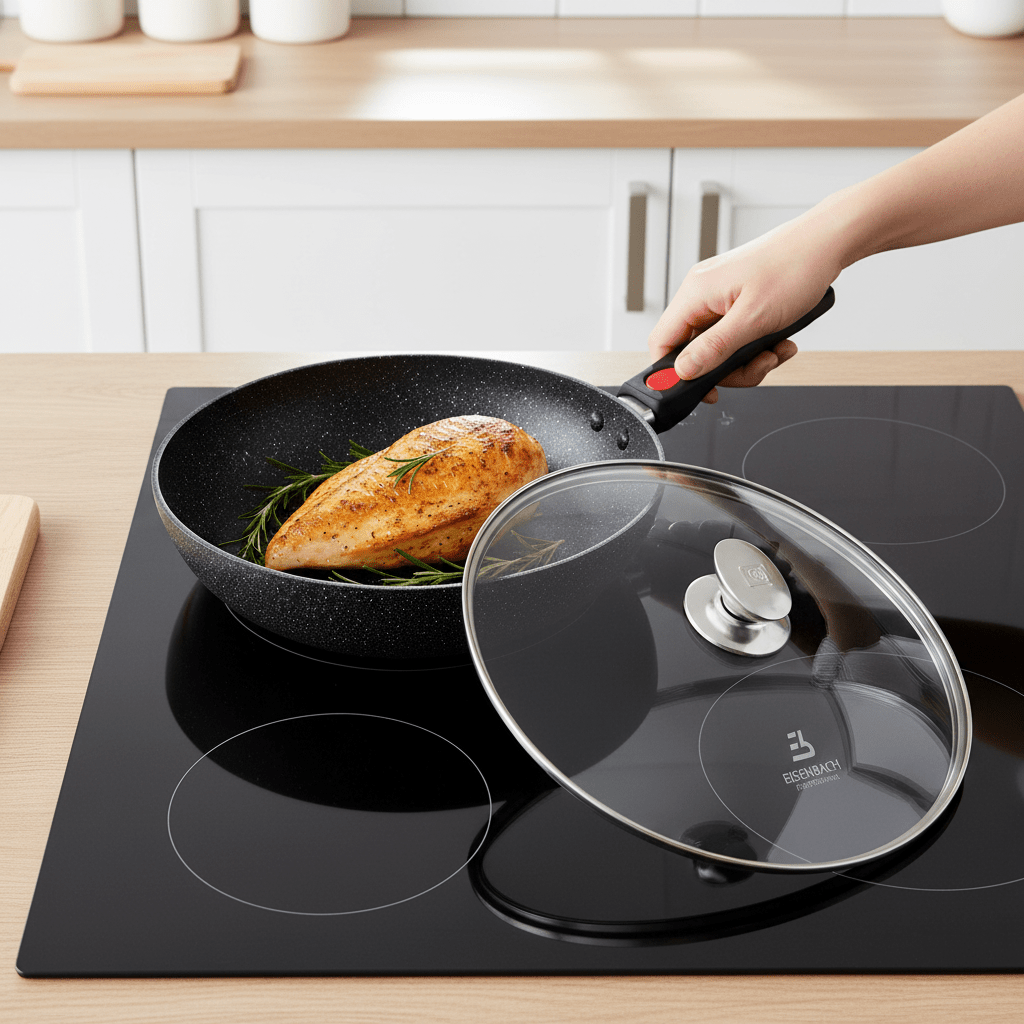 28 cm Wok üvegfedővel + levehető nyél (3,7 L) - | Cyber Bazaar