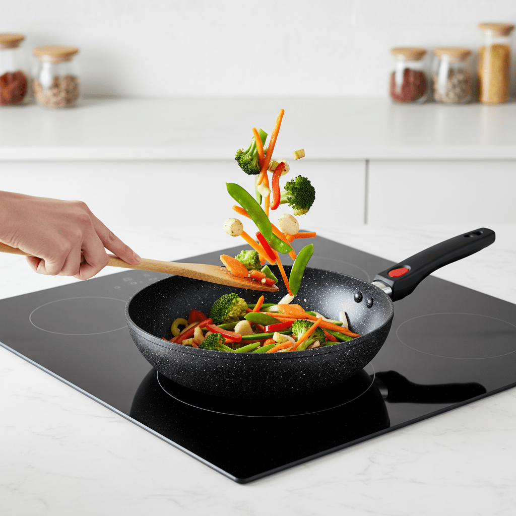 28 cm Wok üvegfedővel + levehető nyél (3,7 L) - | Cyber Bazaar