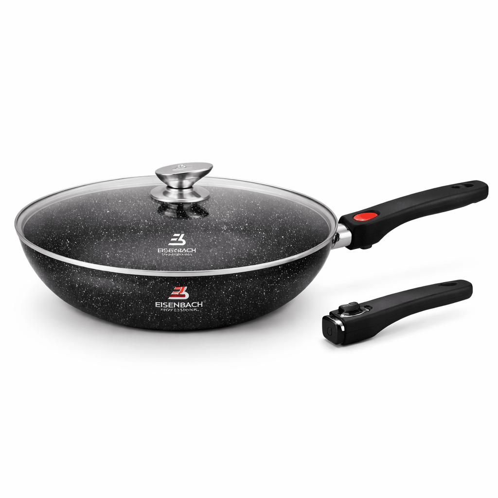 28 cm Wok üvegfedővel + levehető nyél (3,7 L) - | Cyber Bazaar