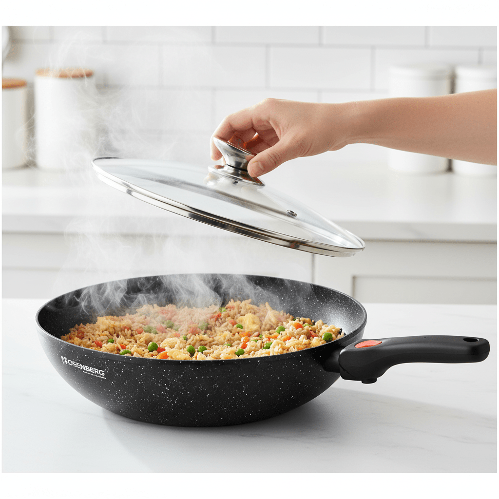 28 cm Wok üvegfedővel + levehető nyél (3,8 L) - | Cyber Bazaar