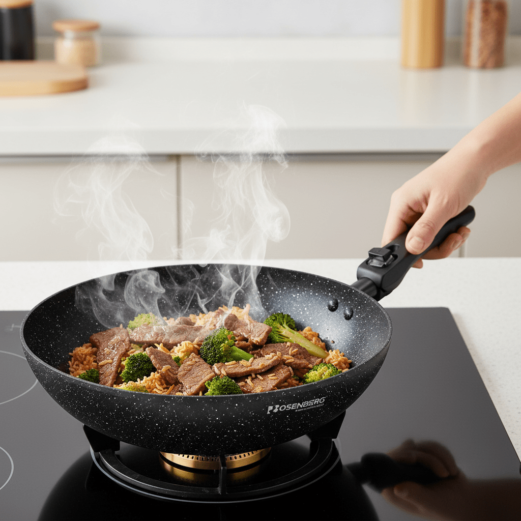 28 cm Wok üvegfedővel + levehető nyél (3,8 L) - | Cyber Bazaar