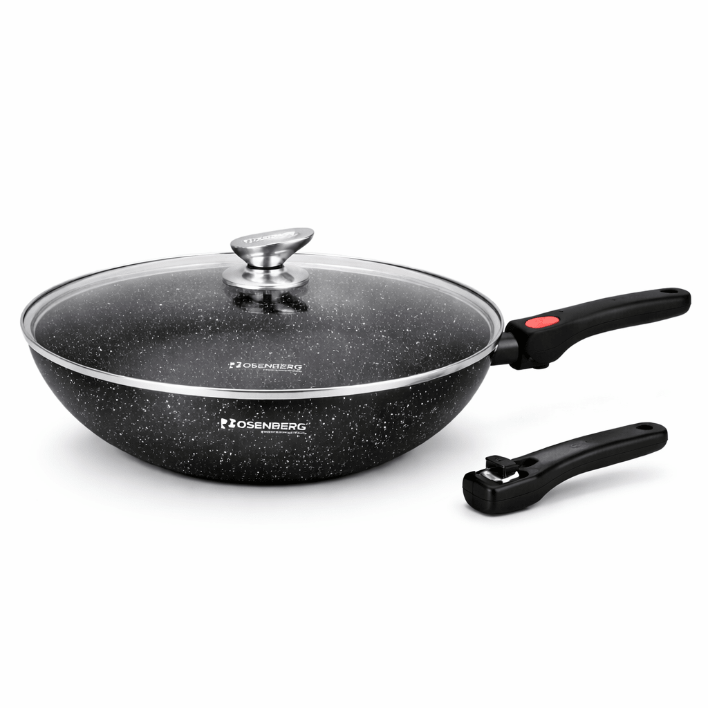 28 cm Wok üvegfedővel + levehető nyél (3,8 L) - | Cyber Bazaar