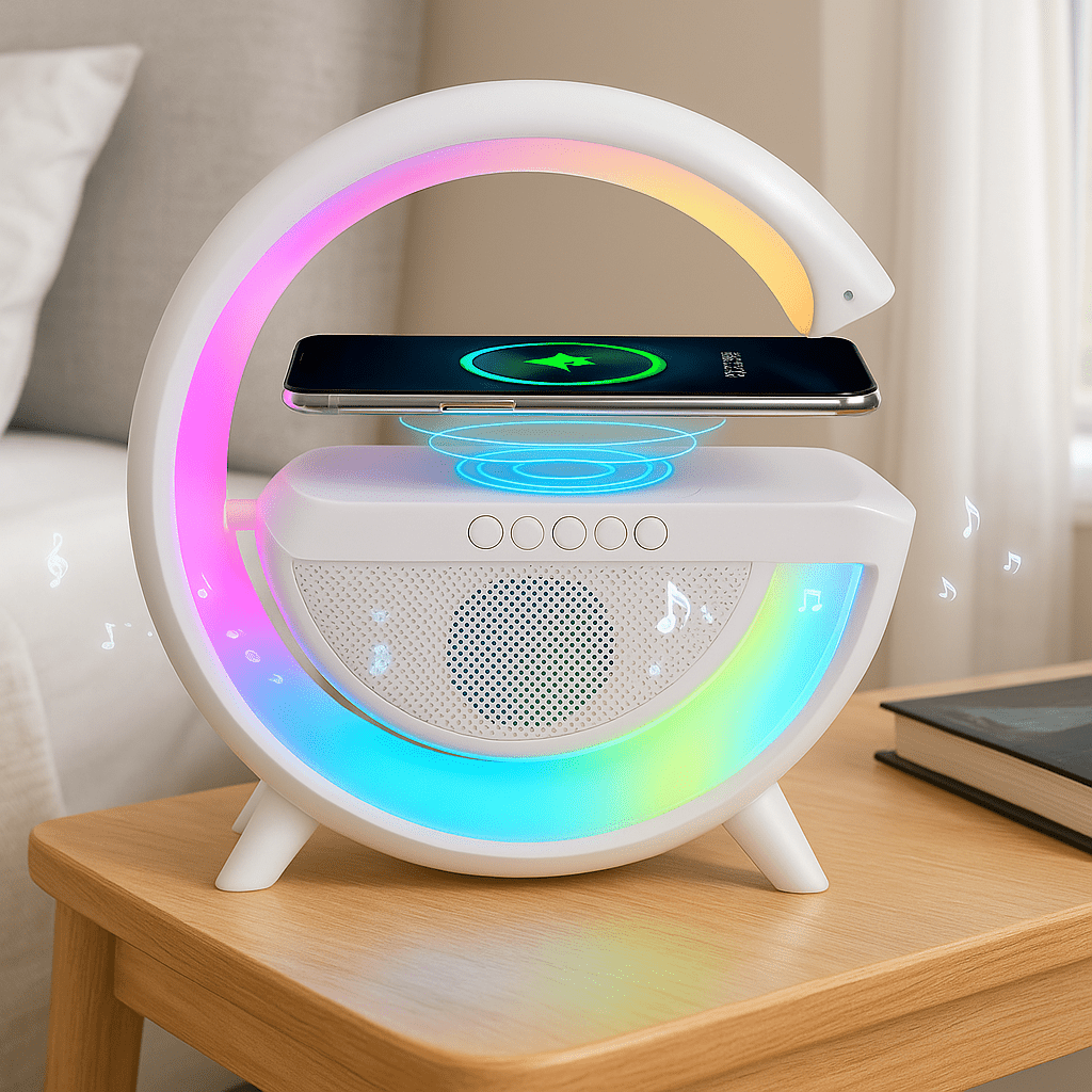 3 az 1 - ben RGB VEZETÉK NÉLKÜLI TÖLTŐ HANGSZÓRÓ ÉS LÁMPA - | Cyber Bazaar