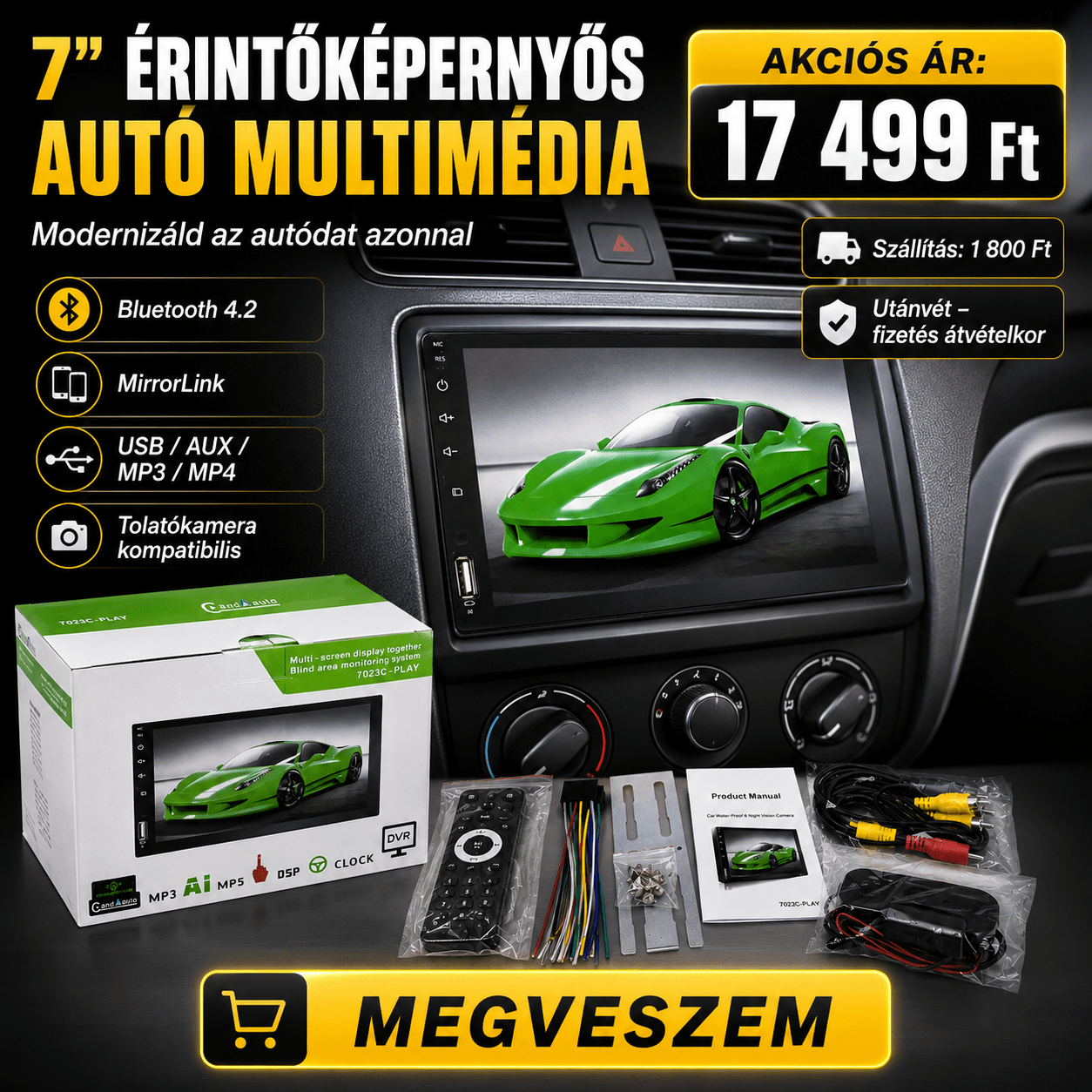 7” Erintőképernyős Autó Multimédia - | Cyber Bazaar