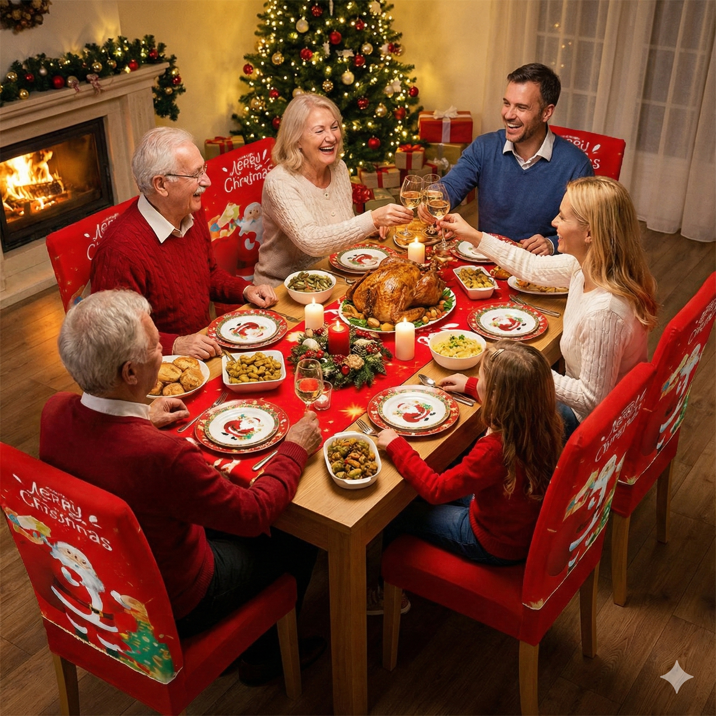 Karácsonyi 7 Részes Asztalterítő és Székhuzat Szett