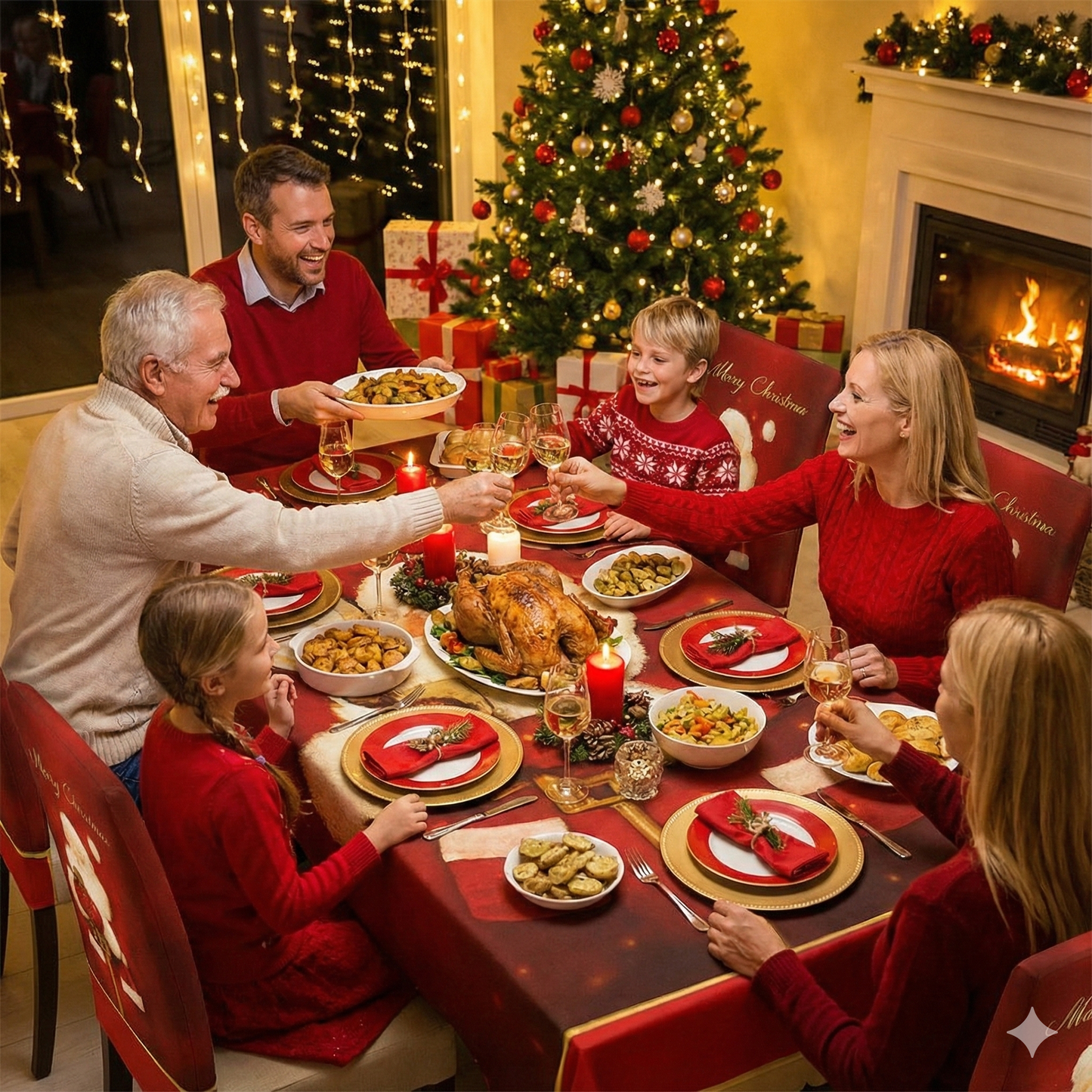 Karácsonyi 7 Részes Asztalterítő és Székhuzat Szett