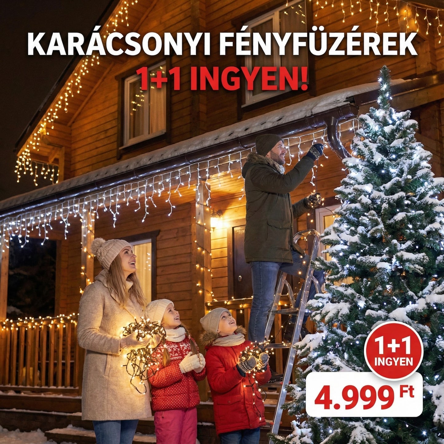 Karácsonyi díszfények hidegfehér színben 1+1 ingyen