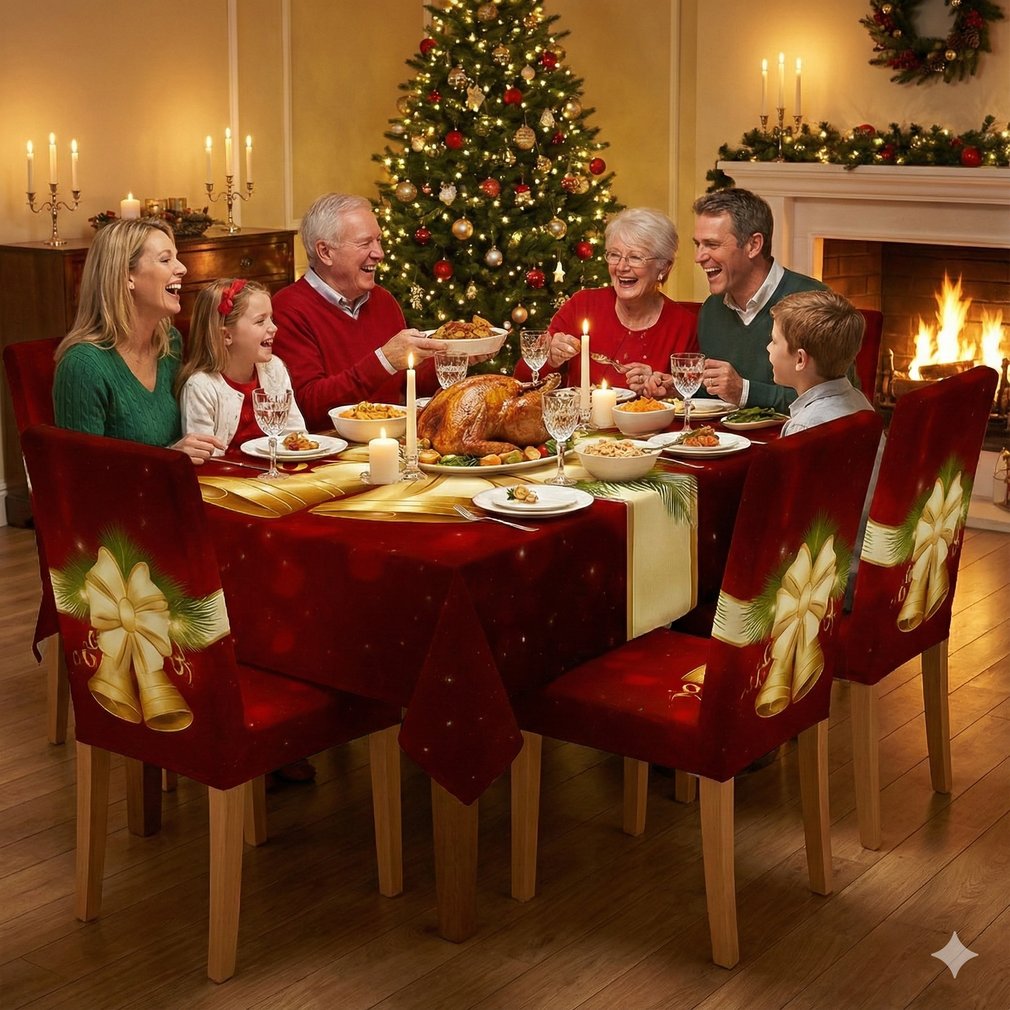 Karácsonyi 7 Részes Asztalterítő és Székhuzat Szett