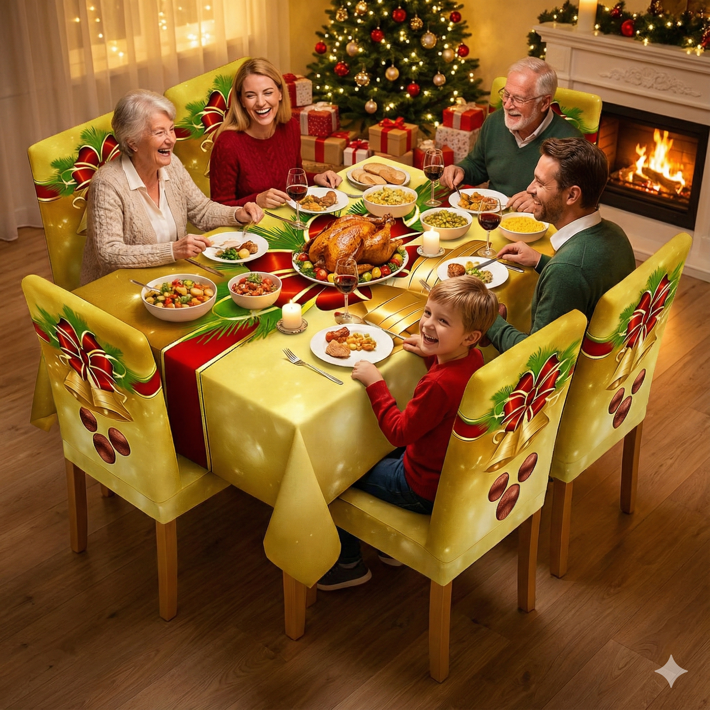 Karácsonyi 7 Részes Asztalterítő és Székhuzat Szett