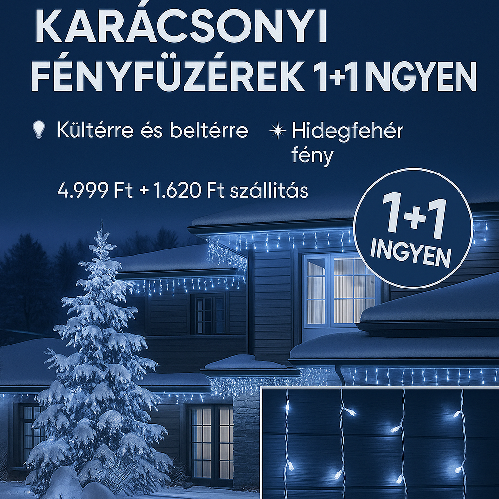 Karácsonyi díszfények hidegfehér színben 1+1 ingyen