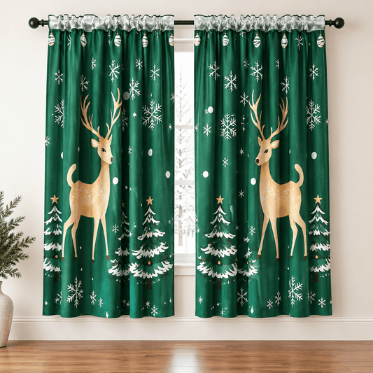 A2611 karácsonyi dekorfüggöny – zöld szarvasmintás, 400 × 150 cm - Dekorfüggöny | Cyber Bazaar
