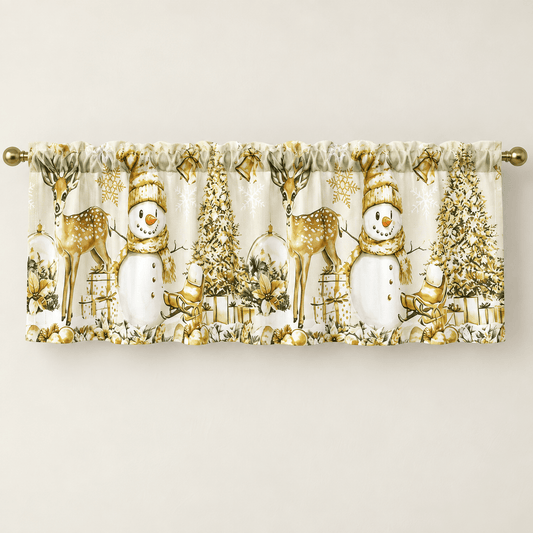 A2613 karácsonyi vitrázsfüggöny – arany téli motívumok, 150 × 45 cm - Vitrázsfüggöny | Cyber Bazaar