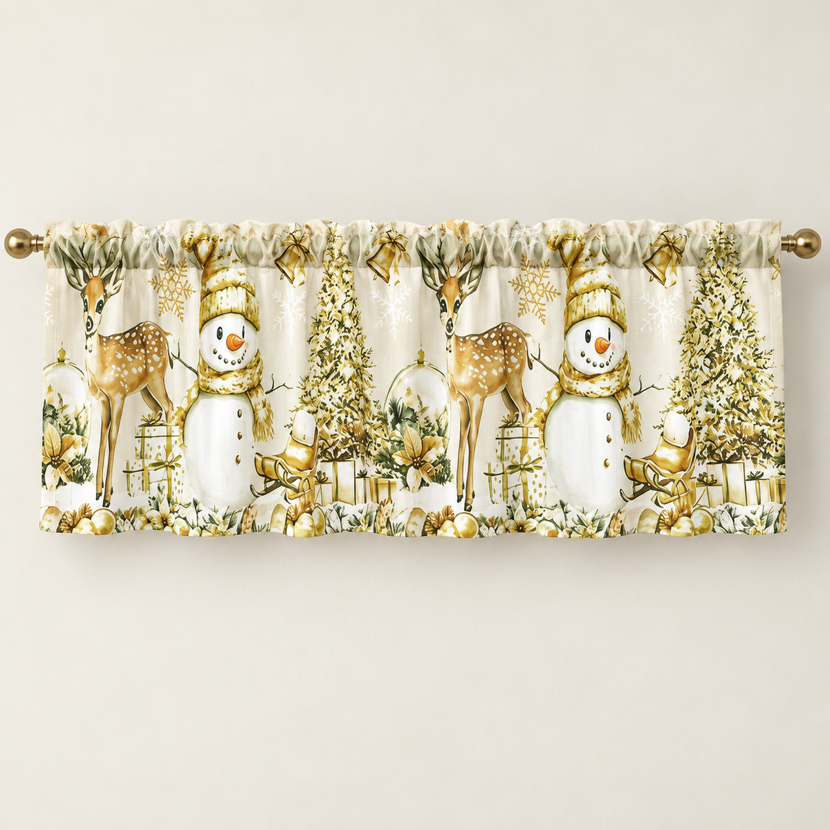 A2613 karácsonyi vitrázsfüggöny – arany téli motívumok, 150 × 45 cm – teljes terméknézet