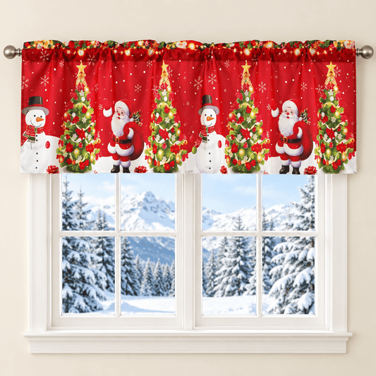 A2616 karácsonyi vitrázsfüggöny – Mikulás és hóember, 150 × 45 cm - Vitrázsfüggöny | Cyber Bazaar