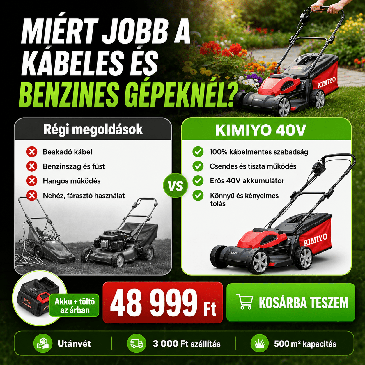 Akkumulátoros Fűnyíró 36cm Vágási Szélesség - | Cyber Bazaar