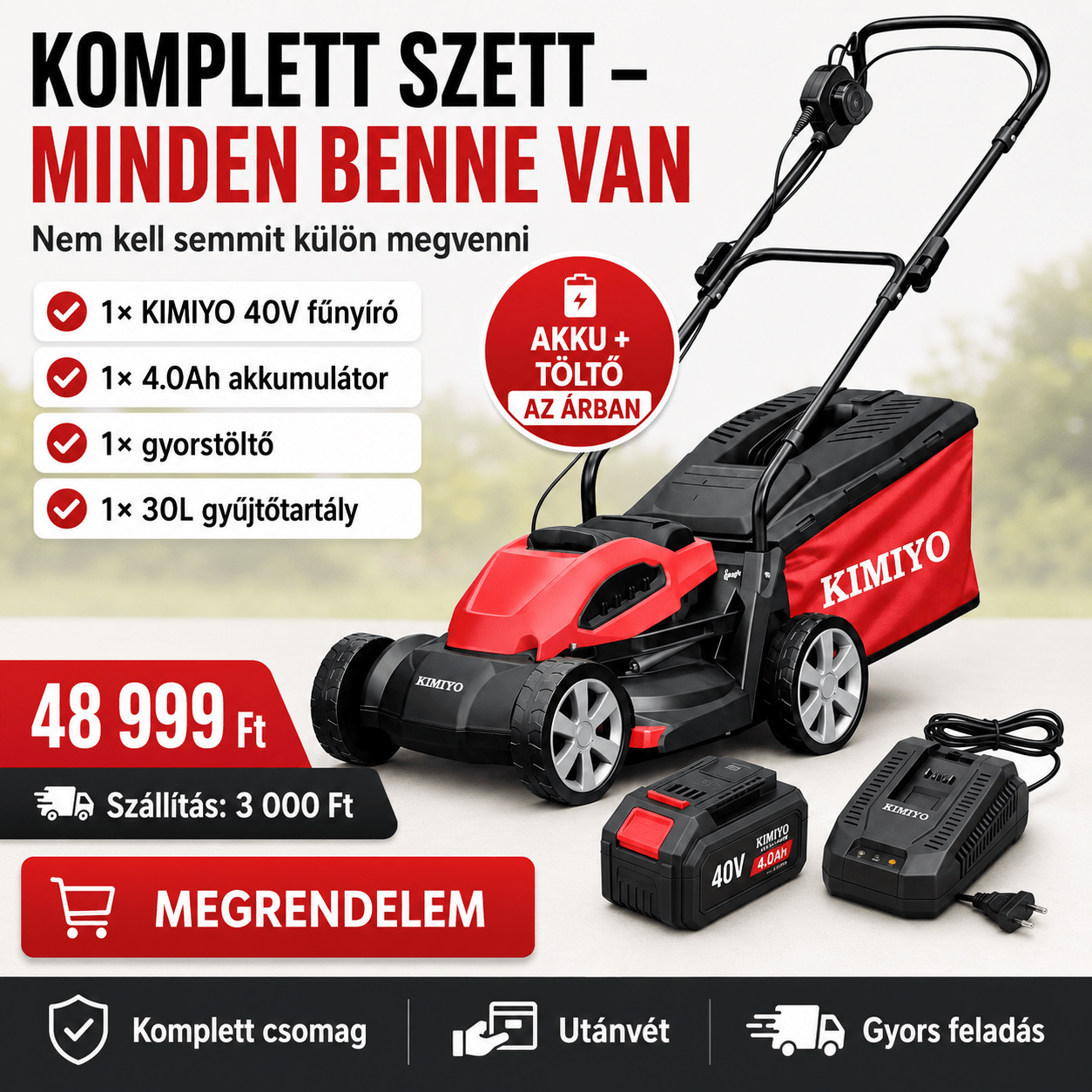 Akkumulátoros Fűnyíró 36cm Vágási Szélesség - | Cyber Bazaar