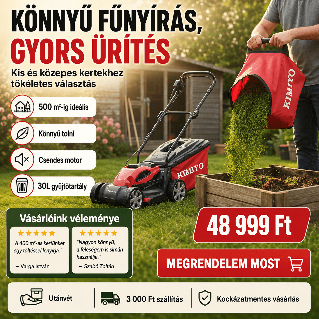 Akkumulátoros Fűnyíró 36cm Vágási Szélesség - | Cyber Bazaar
