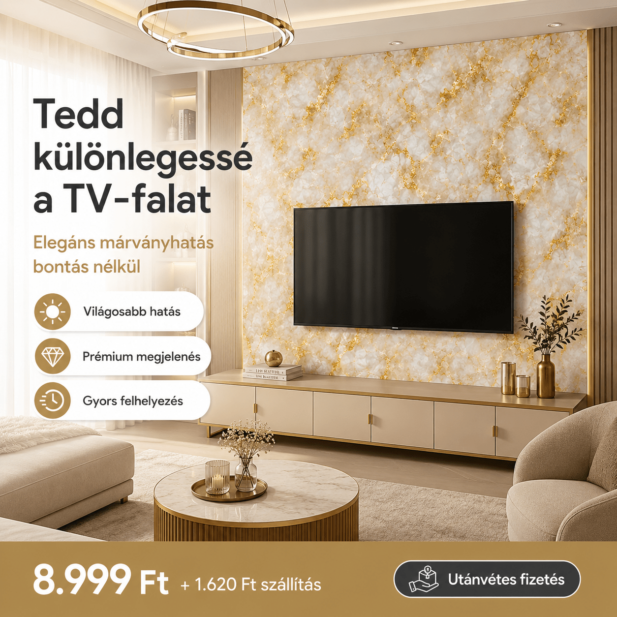 Arany Felhő Márványhatású Öntapadós Falmatrica 3 m × 1,2 m - | Cyber Bazaar