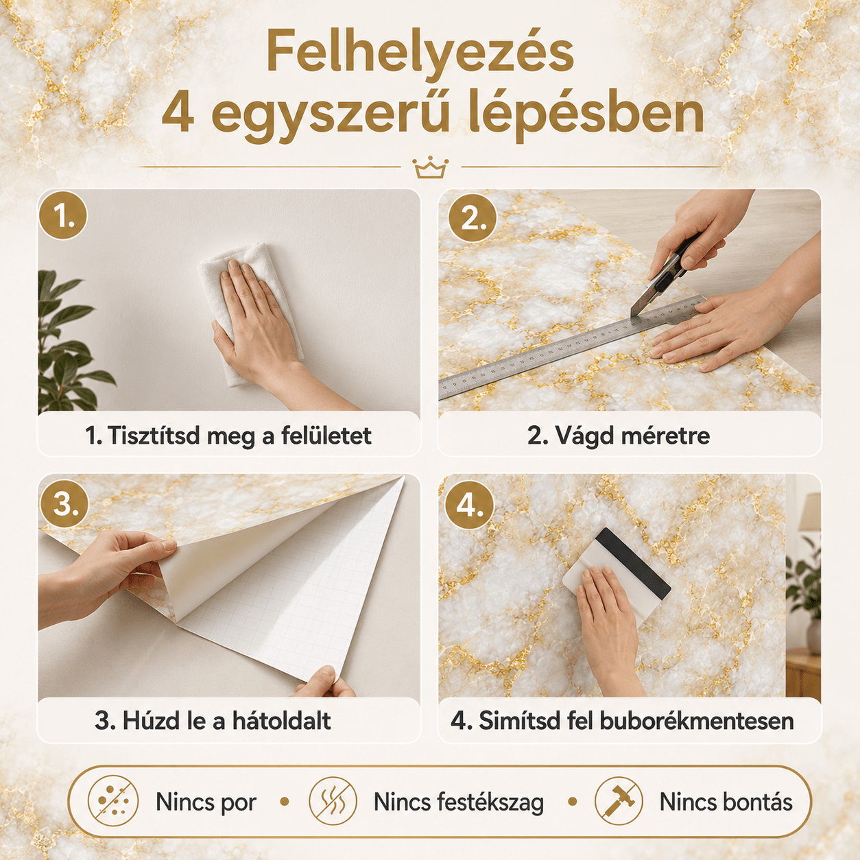 Arany Felhő Márványhatású Öntapadós Falmatrica 3 m × 1,2 m - | Cyber Bazaar